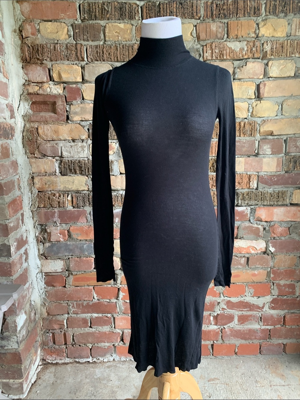 BCBG ribbed raw edge long sleeve LBD